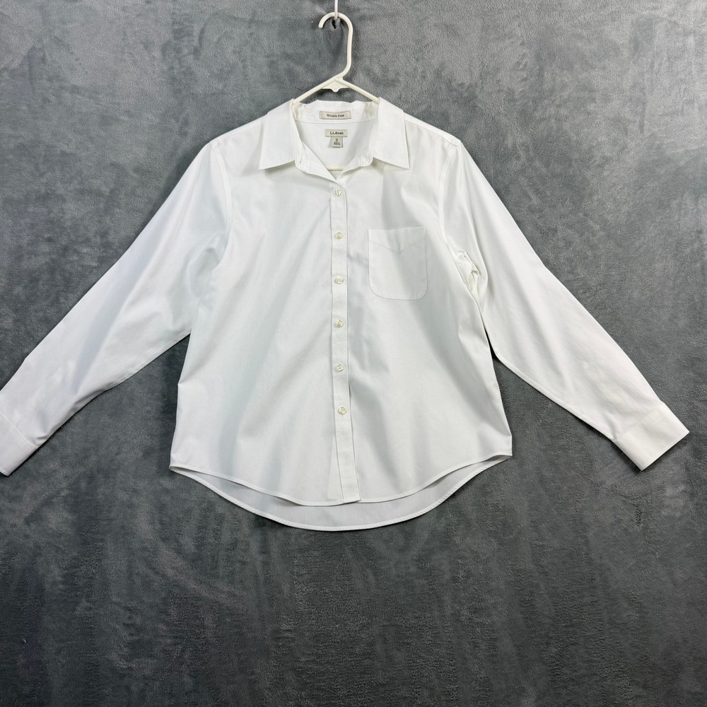 L.L.Bean Womens MP White Button Down Shirt Wrinkle Free Cotton Office Siren